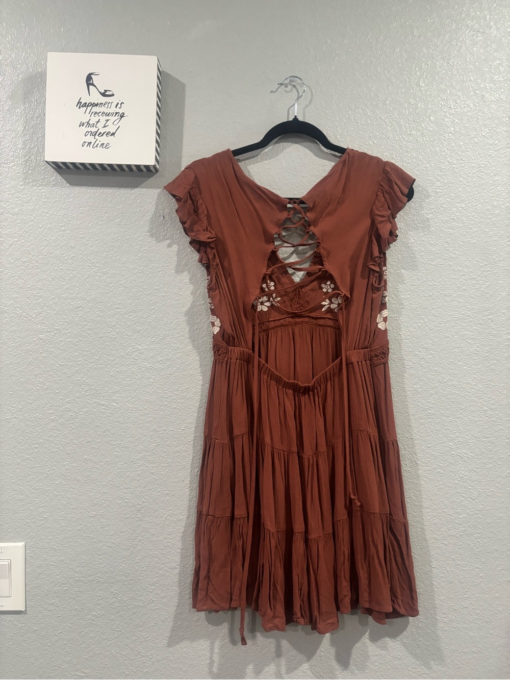 miami Rust/Brown Floral Lace-Up Mini Dress - Picture 6 of 6